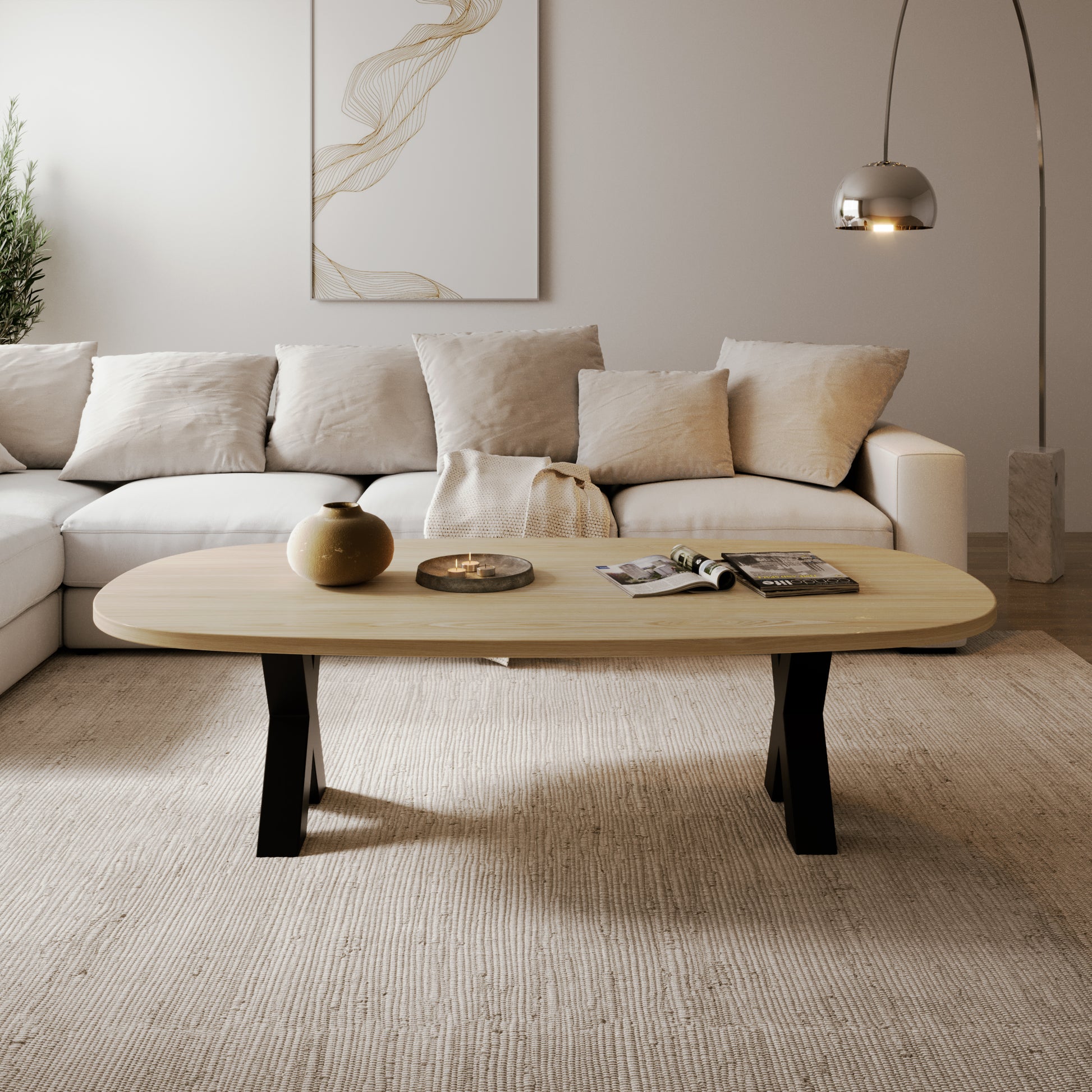 Ovaler Couchtisch aus massiver Eiche - Table Kings