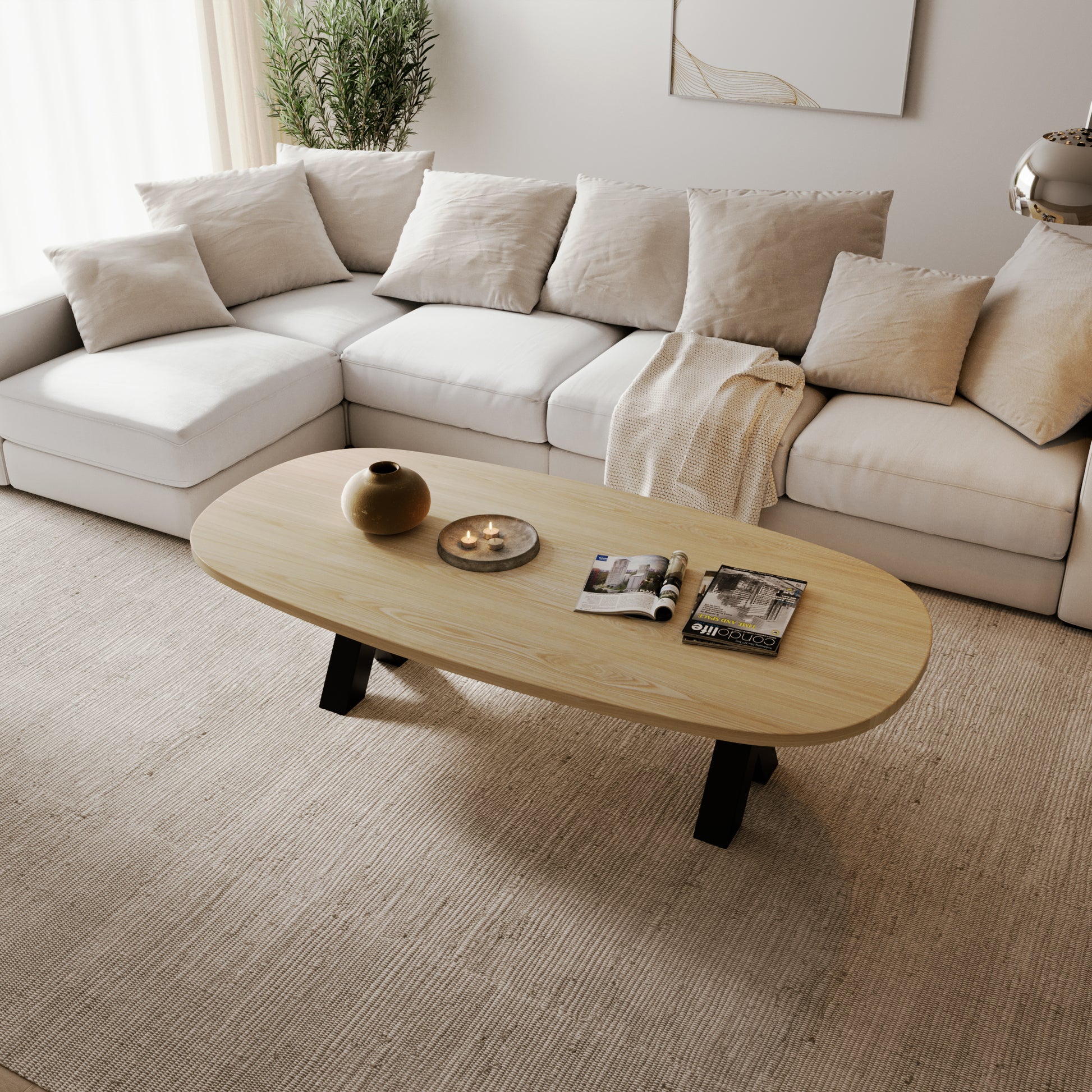 Ovaler Couchtisch aus massiver Eiche - Table Kings
