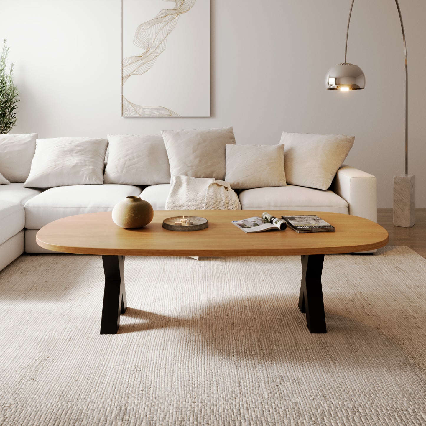 Ovaler Couchtisch aus massiver Eiche - Table Kings