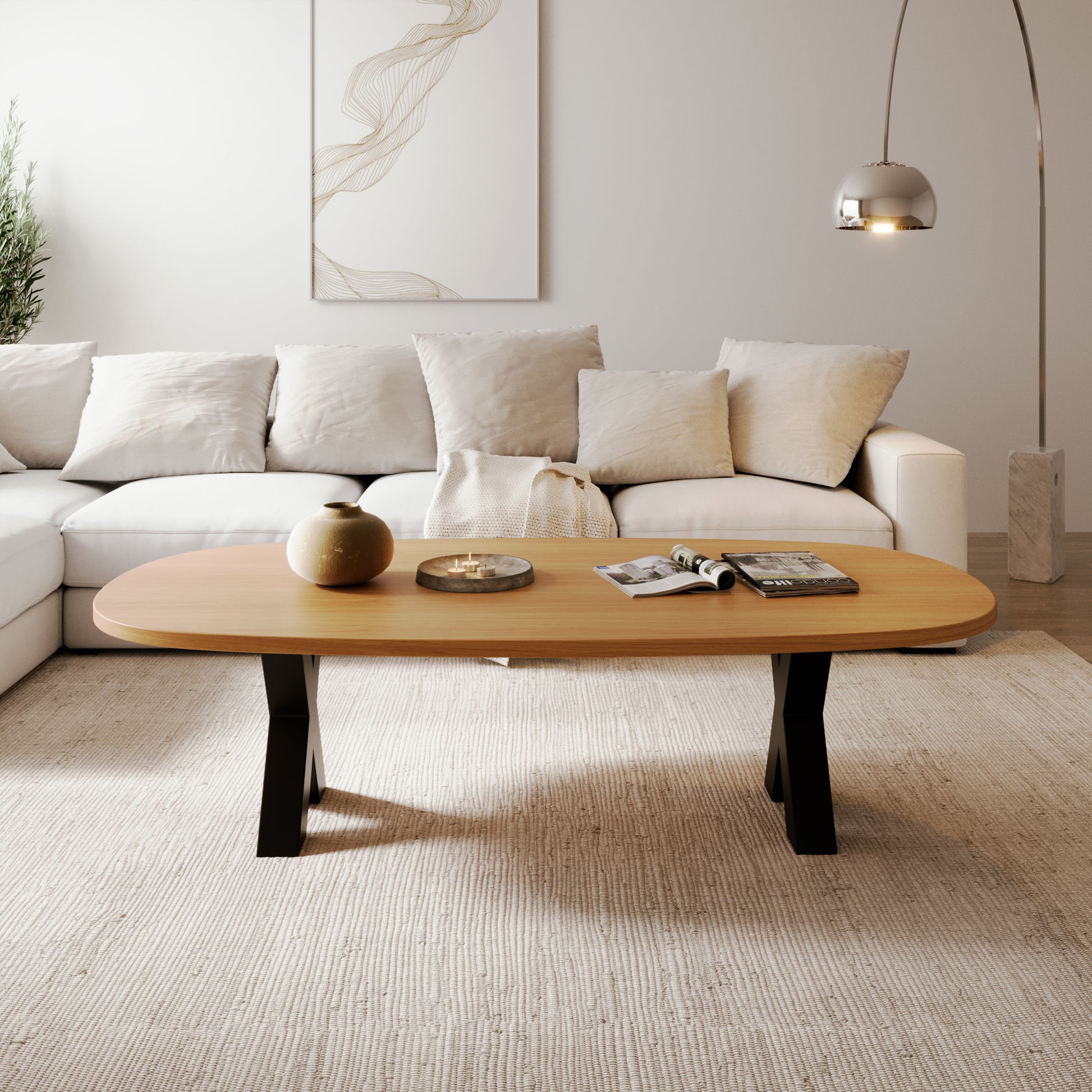 Ovaler Couchtisch aus massiver Eiche - Table Kings