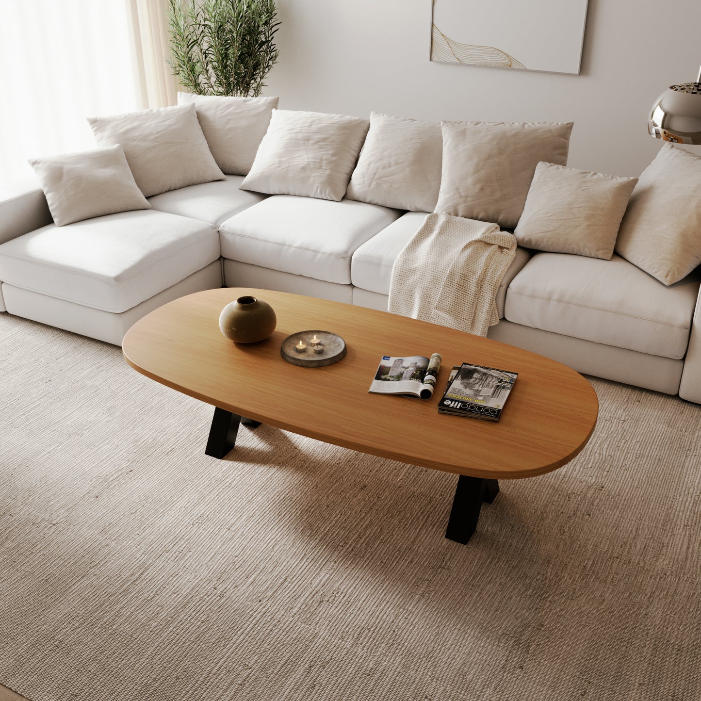 Ovaler Couchtisch aus massiver Eiche - Table Kings