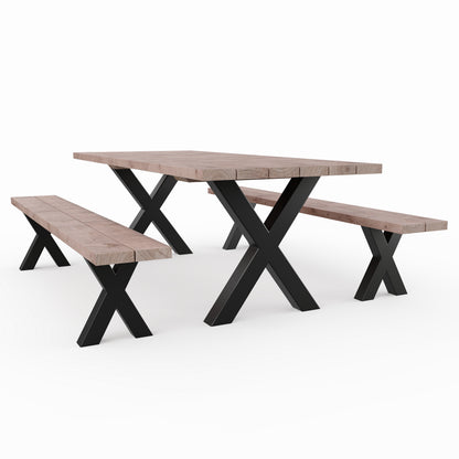 Picknicktisch aus massivem Douglasienholz mit X-Beinen - Table Kings
