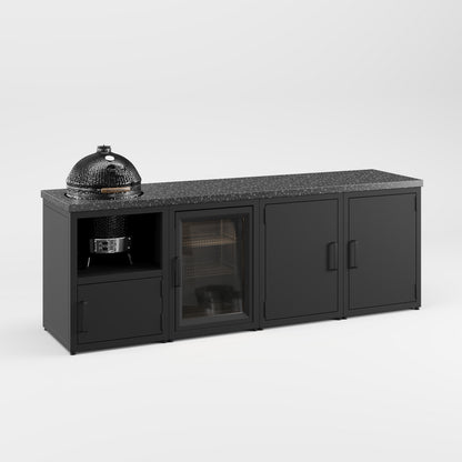 Outdoor-Küche mit Granitplatte für Kamado BBQ und Kühlschrank (auf Stellfüßen)