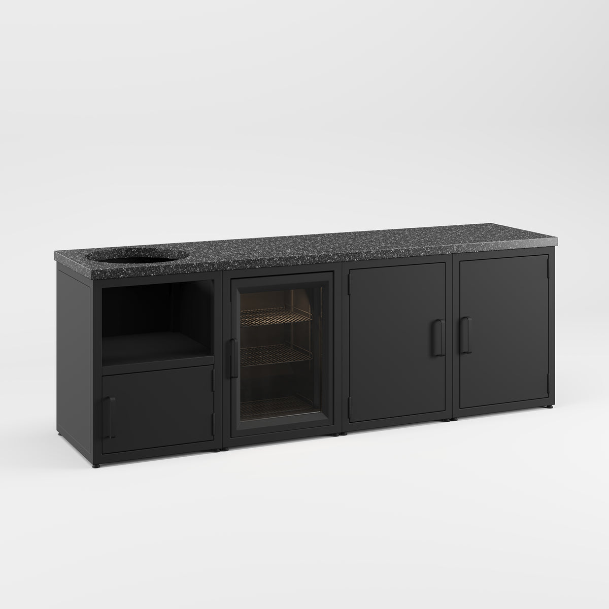 Outdoor-Küche mit Granitplatte für Kamado BBQ und Kühlschrank (auf Stellfüßen)