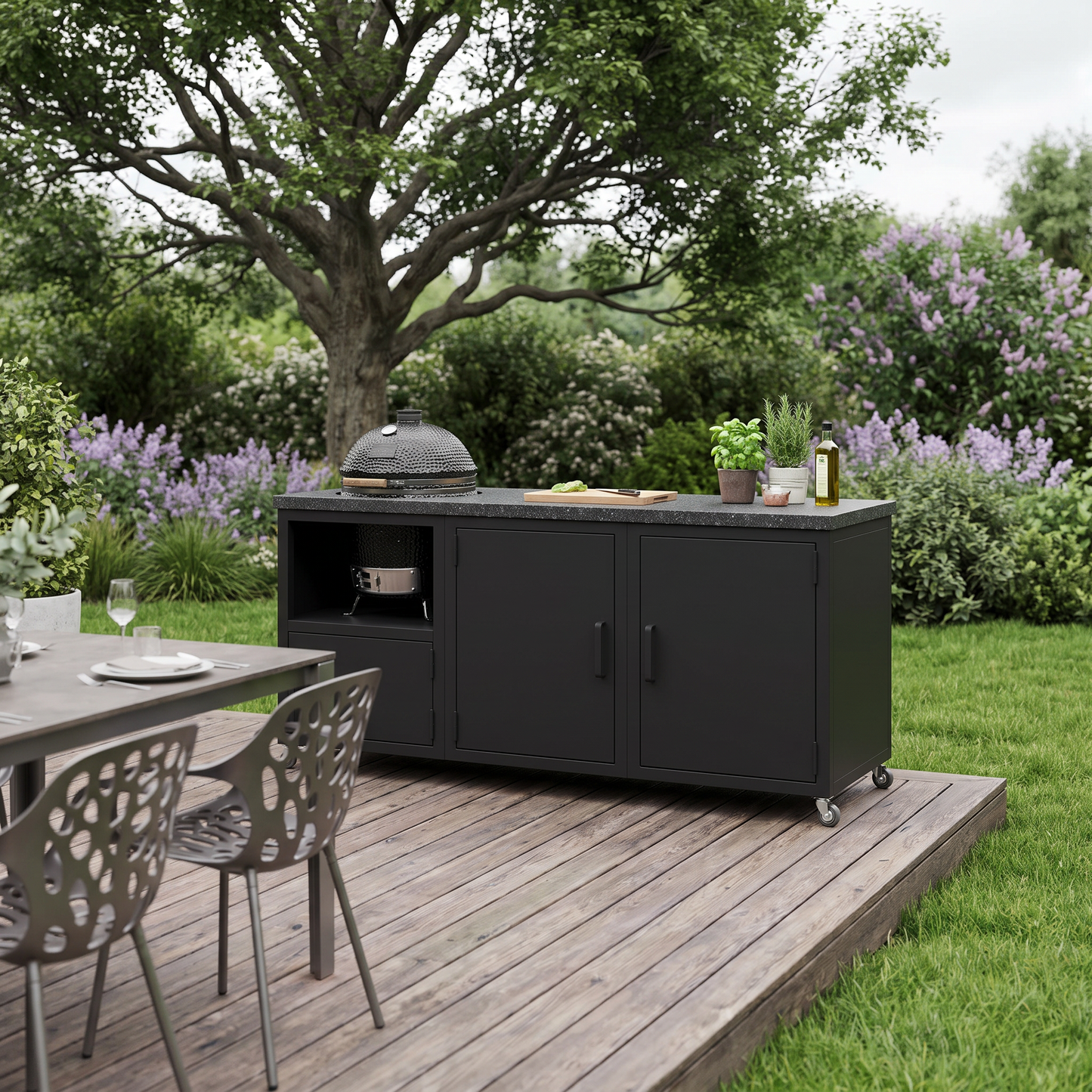 Outdoor-Küche mit Granitplatte für Kamado BBQ (auf Rädern)