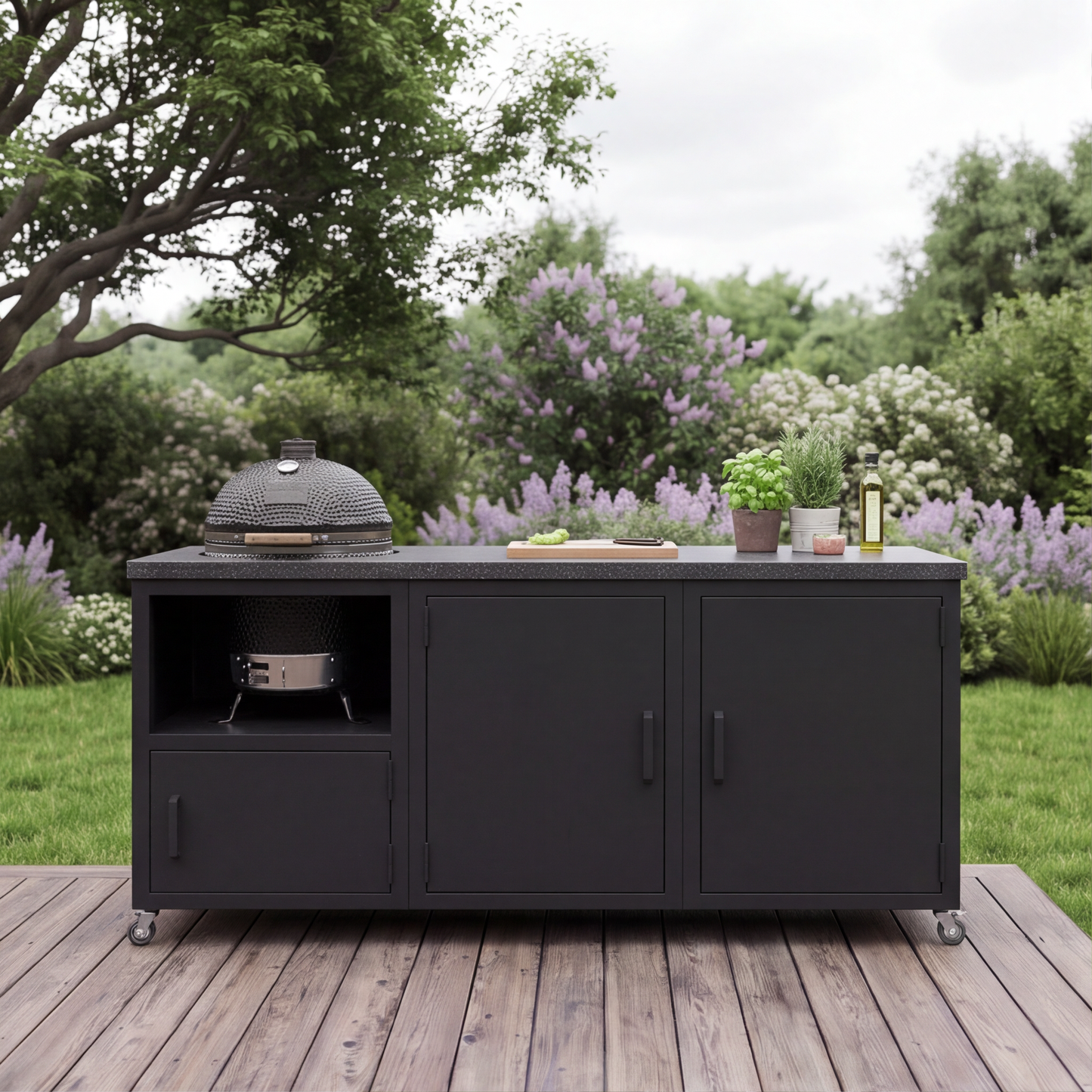 Outdoor-Küche mit Granitplatte für Kamado BBQ (auf Rädern)