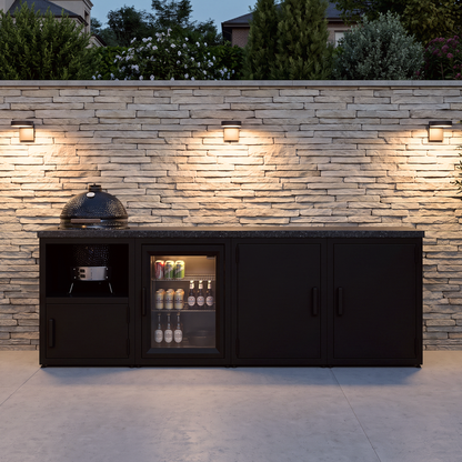 Outdoor-Küche mit Granitplatte für Kamado BBQ und Kühlschrank (auf Stellfüßen)