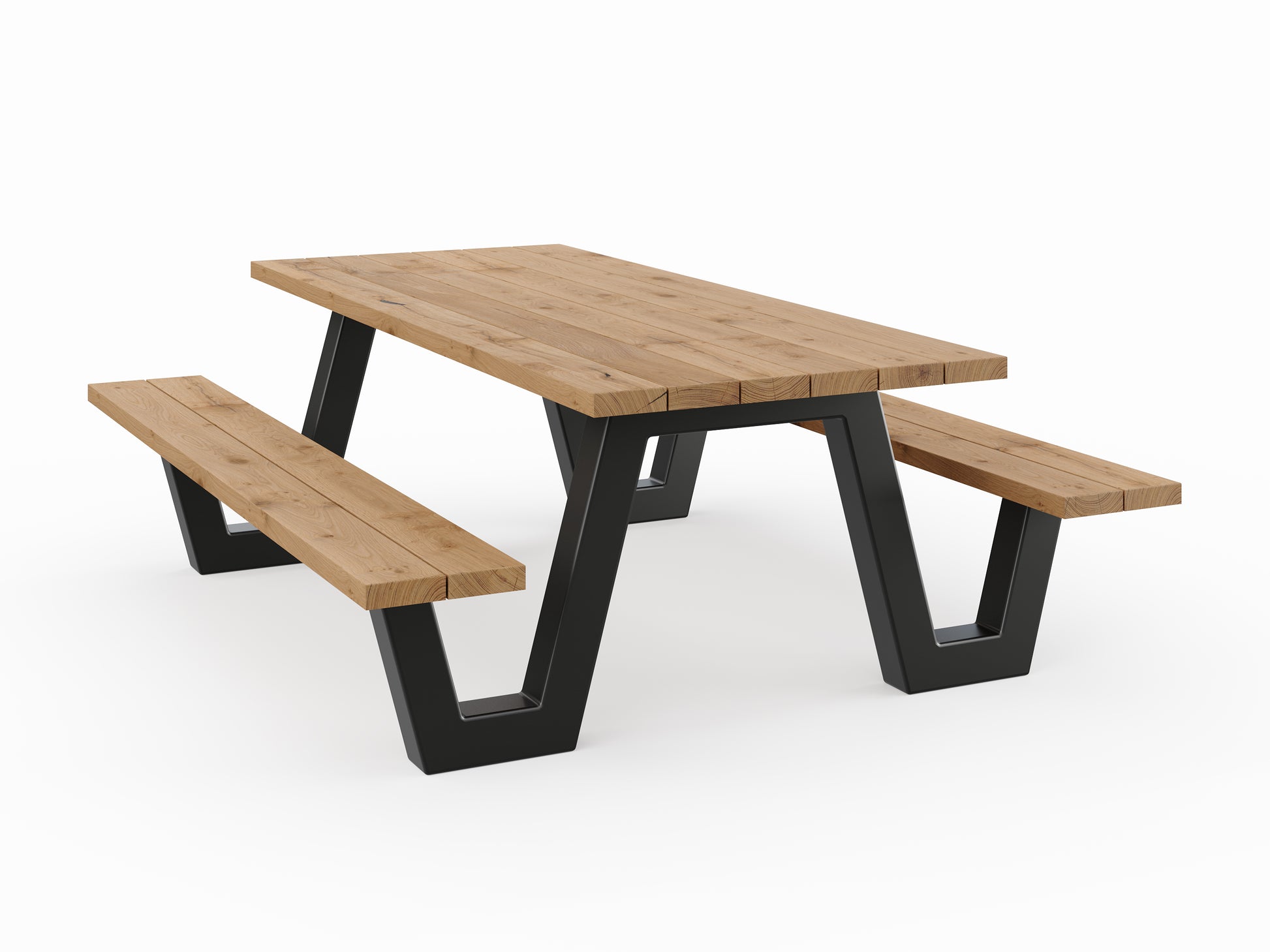 Picknicktisch aus massivem Eichenholz mit W-Beinen - Table Kings