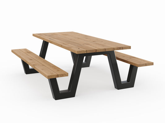 Picknicktisch aus massivem Eichenholz mit W-Beinen - Table Kings