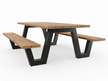 Picknicktisch aus massivem Eichenholz mit W-Beinen - Table Kings