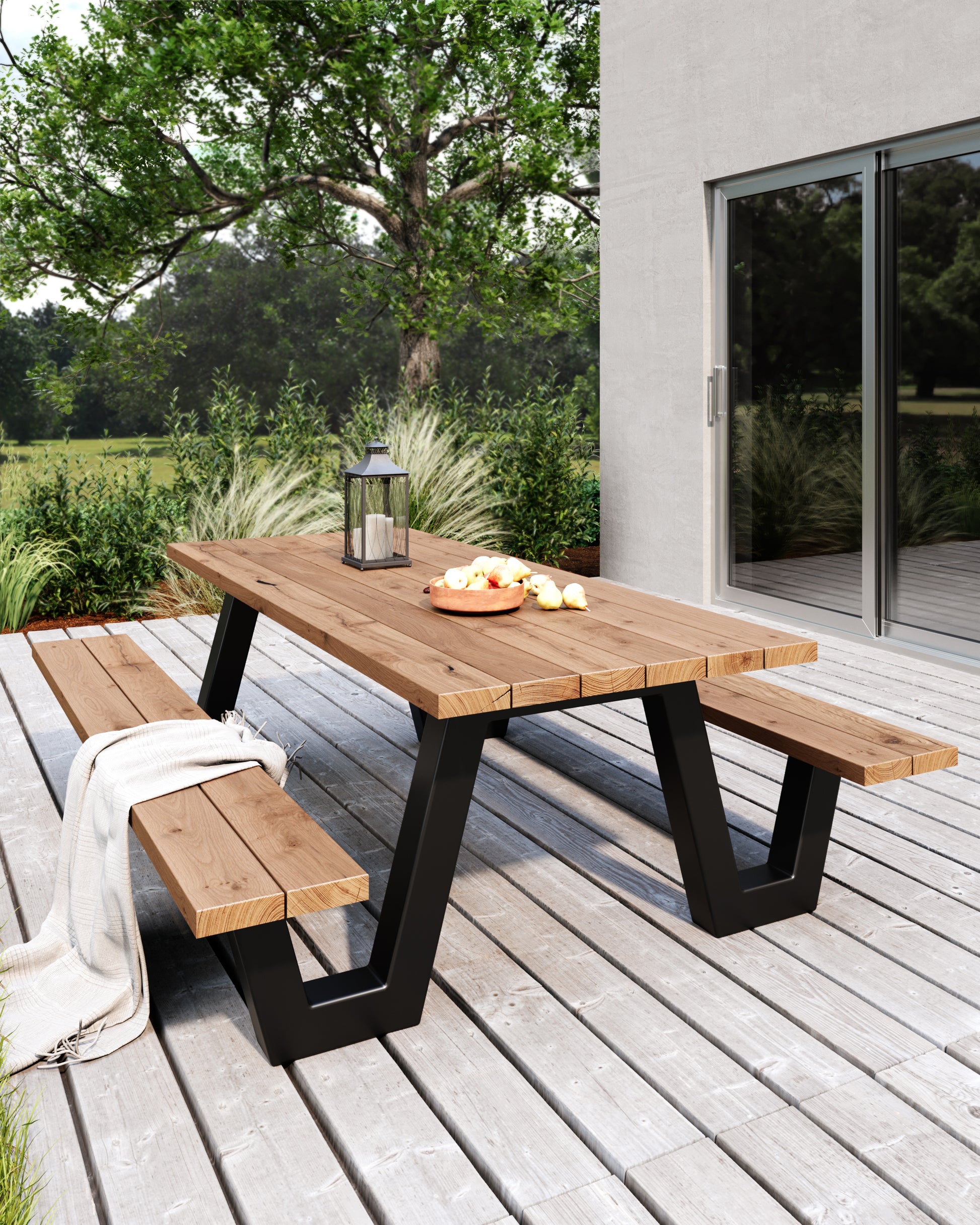 Picknicktisch aus massivem Eichenholz mit W-Beinen - Table Kings
