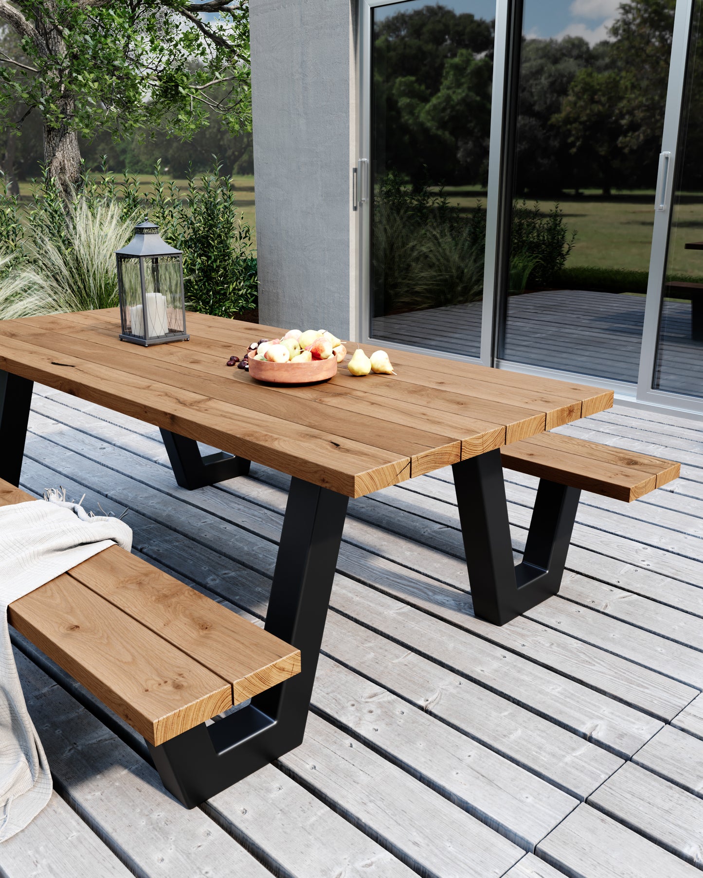Picknicktisch aus massivem Eichenholz mit W-Beinen - Table Kings
