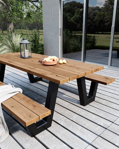 Picknicktisch aus massivem Eichenholz mit W-Beinen - Table Kings