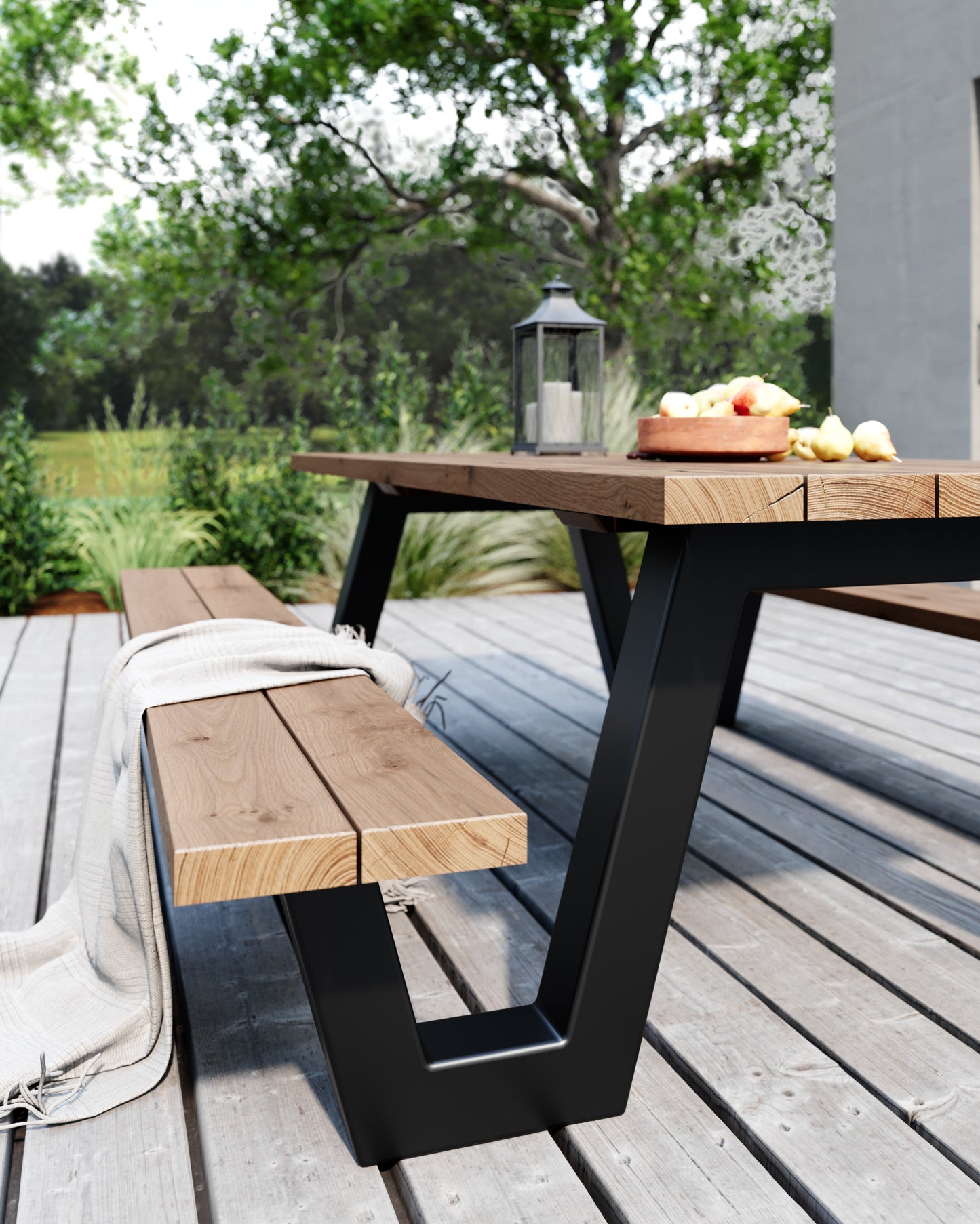 Picknicktisch aus massivem Eichenholz mit W-Beinen - Table Kings