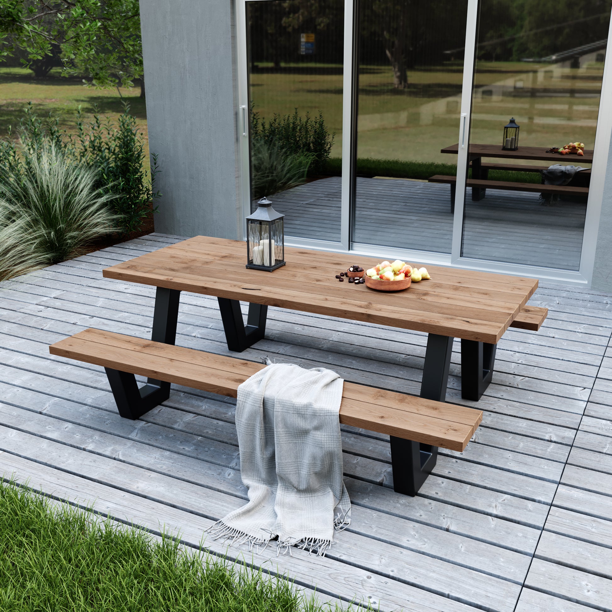 Picknicktisch aus massivem Eichenholz mit W-Beinen - Table Kings