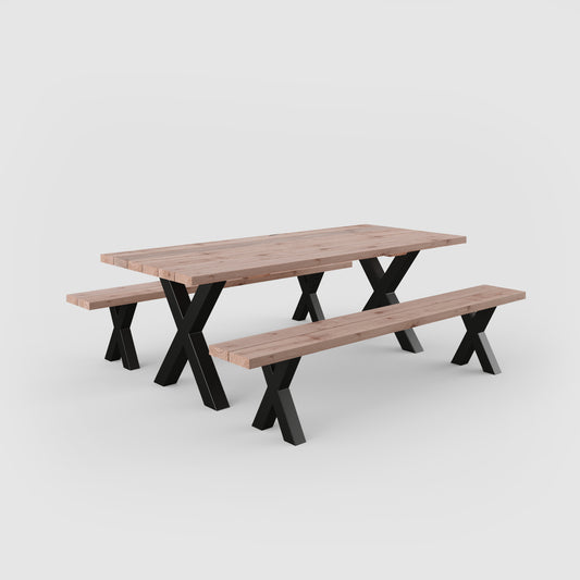 Picknicktisch aus massivem Douglasienholz mit X-Beinen - Table Kings
