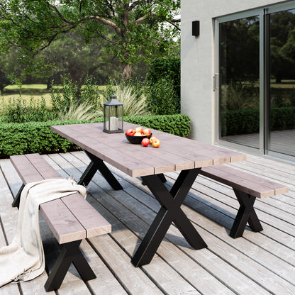 Picknicktisch aus massivem Douglasienholz mit X-Beinen - Table Kings