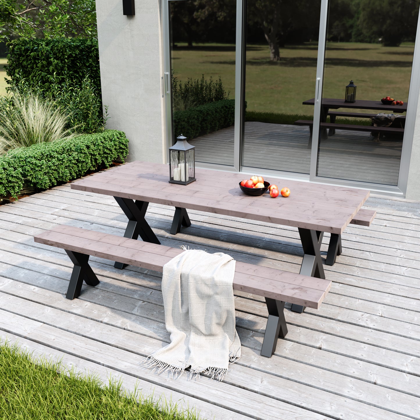 Picknicktisch aus massivem Douglasienholz mit X-Beinen - Table Kings
