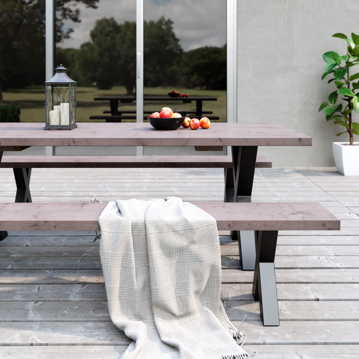 Picknicktisch aus massivem Douglasienholz mit X-Beinen - Table Kings
