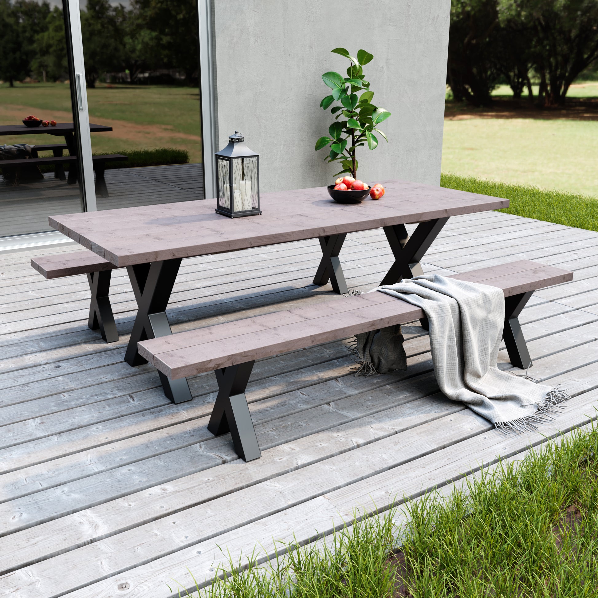 Picknicktisch aus massivem Douglasienholz mit X-Beinen - Table Kings