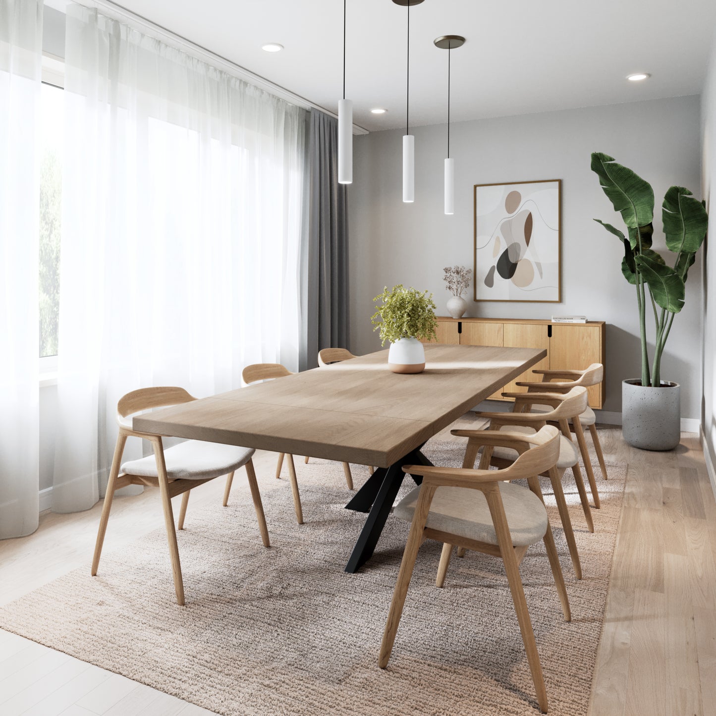 Rechteckiger Esstisch aus massiver Eiche mit Ansteckplatten - Table Kings