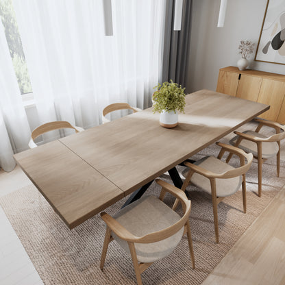 Rechteckiger Esstisch aus massiver Eiche mit Ansteckplatten - Table Kings