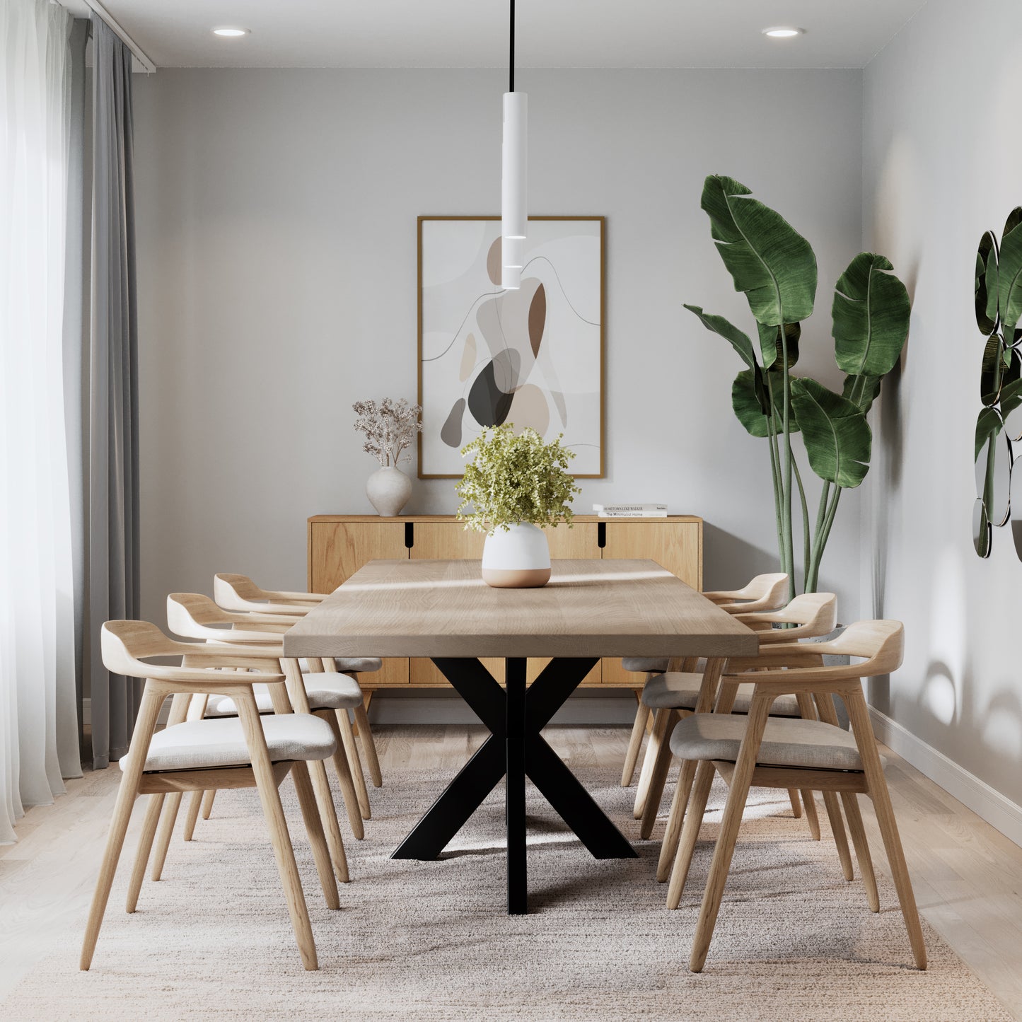 Rechteckiger Esstisch aus massiver Eiche mit Ansteckplatten - Table Kings