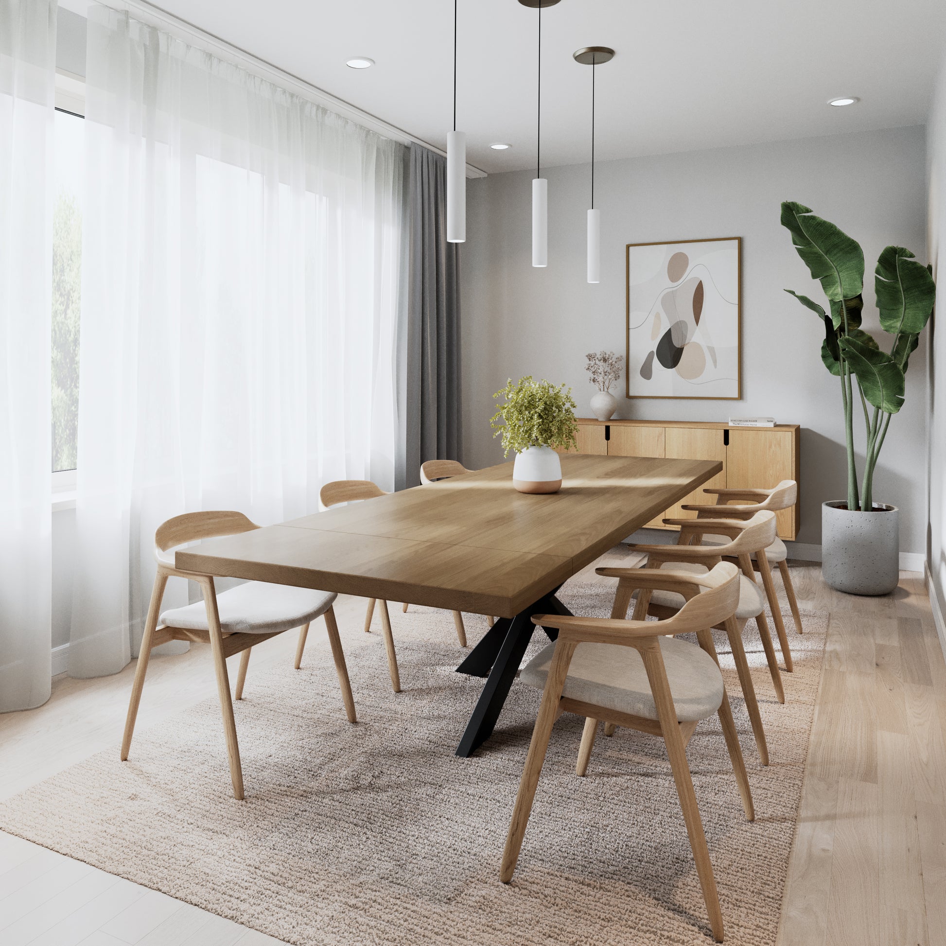 Rechteckiger Esstisch aus massiver Eiche mit Ansteckplatten - Table Kings