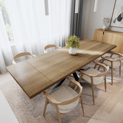 Rechteckiger Esstisch aus massiver Eiche mit Ansteckplatten - Table Kings